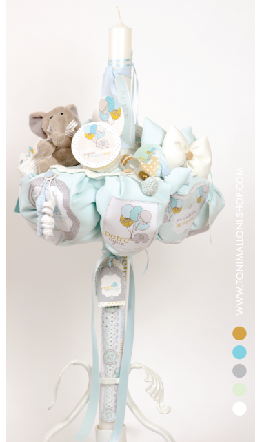 Lumanare de botez pentru baieti cu elefanti, 65x4 cm, Baby Boy Elephant 4